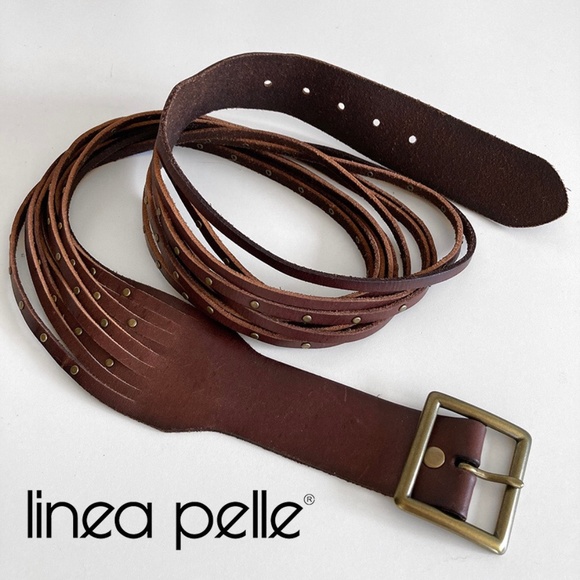 Linea Pelle Multi Strand Studded Brown Leather Belt L - Picture 1 of 12